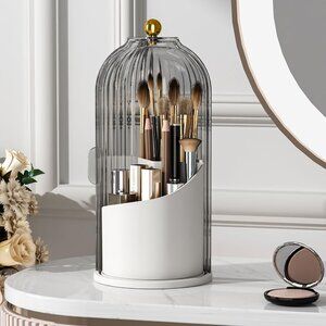 Makeup Brush Holder with Lid 360 Rotating Clear Dustproof Make Up Organizer